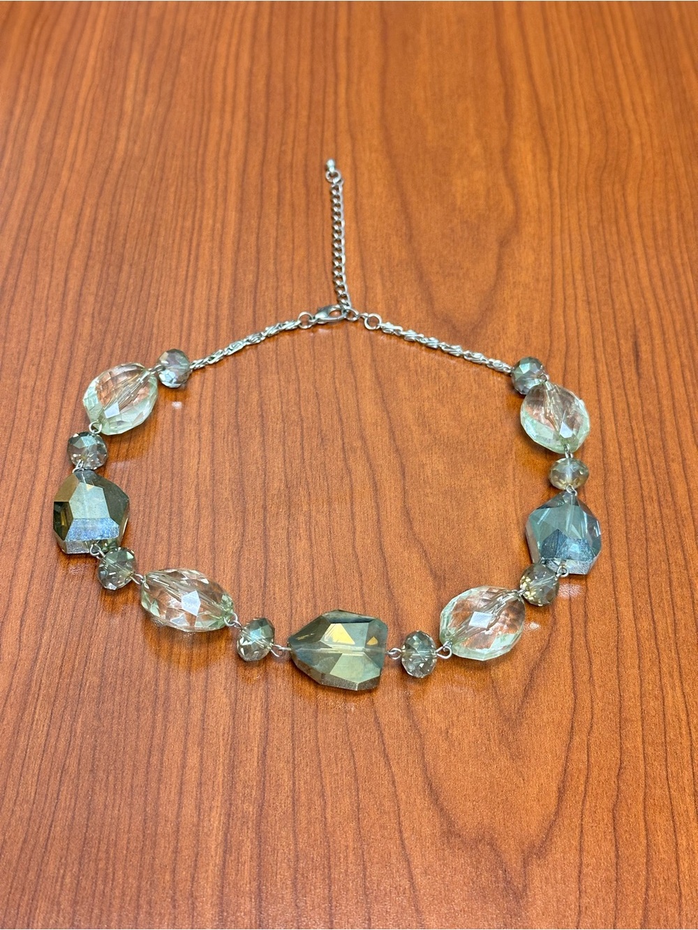 Crystal Faceted Necklace - Clear/Light Green